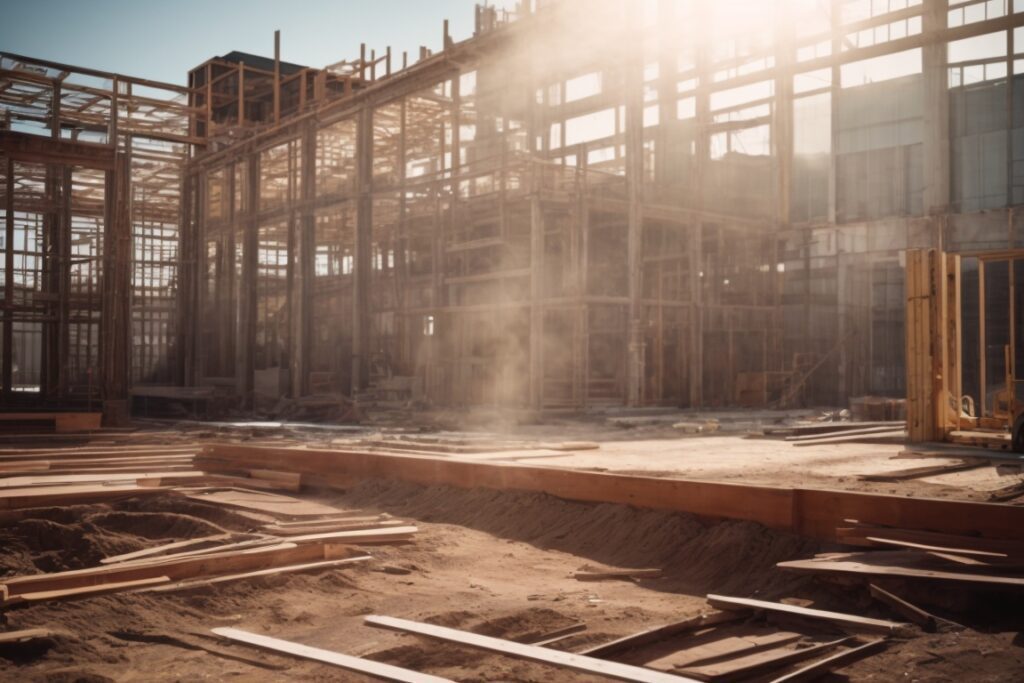 construction site with opaque windows and sun damage effects