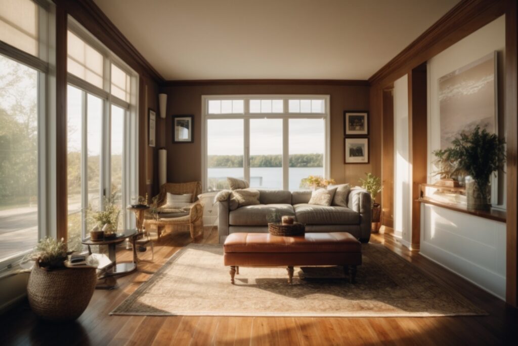 Long Island home interior with sunlight filtered through glare window film