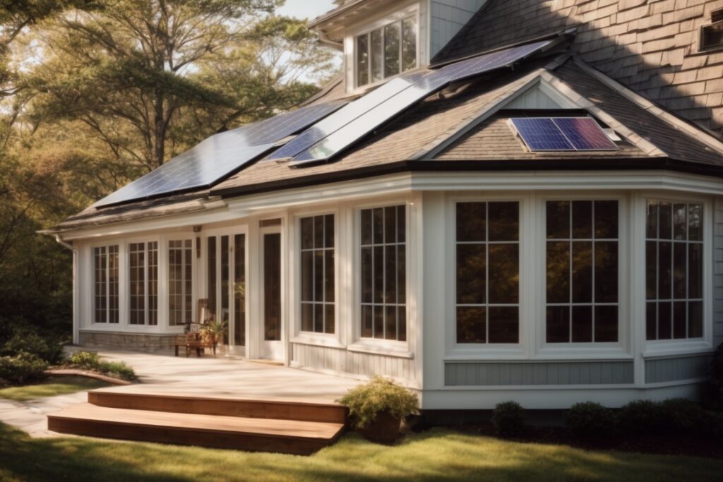 Long Island home with solar window film, sunlit exterior