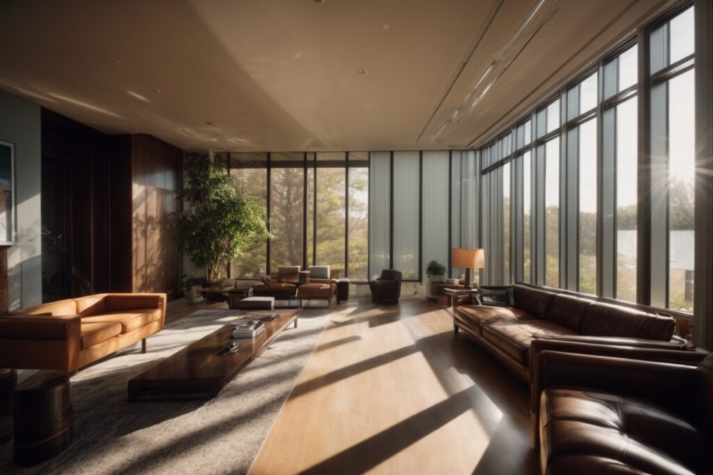 Long Island office interior with visible sun rays and UV damage