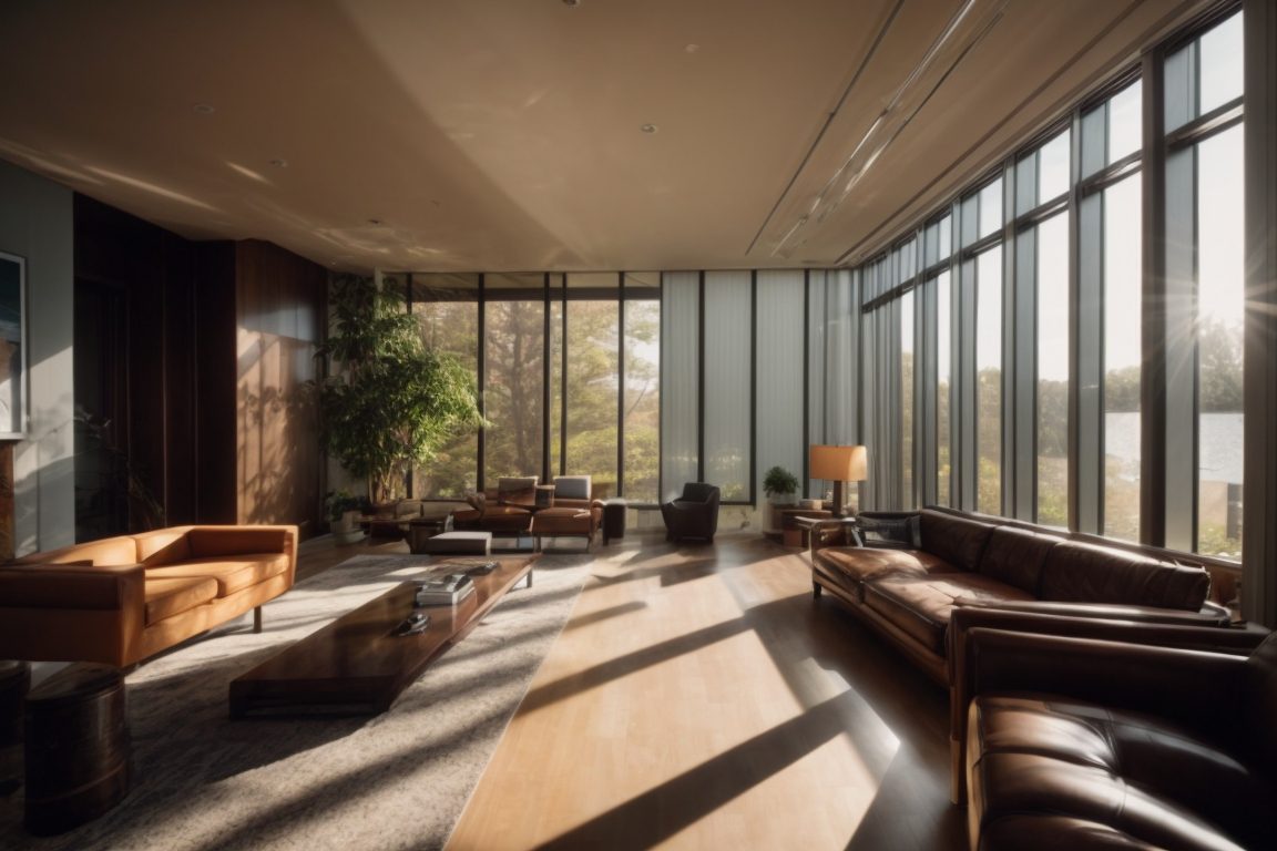 Long Island office interior with visible sun rays and UV damage
