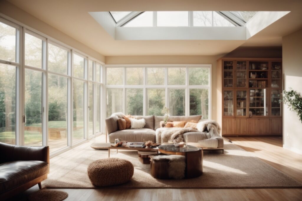 Cozy Long Island home interior with thermal window film, energy-efficient windows and minimalist decor