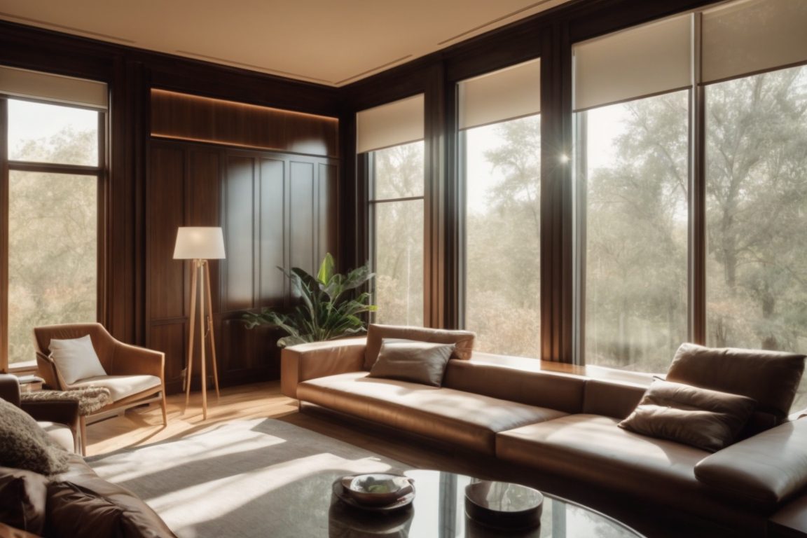 interior of a home with opaque window film, sunlit and elegant