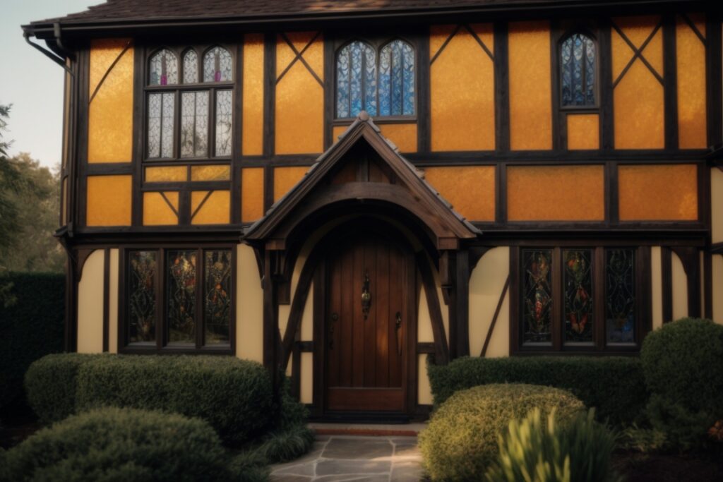 Long Island home with modern decorative window films inspired by historic stained glass