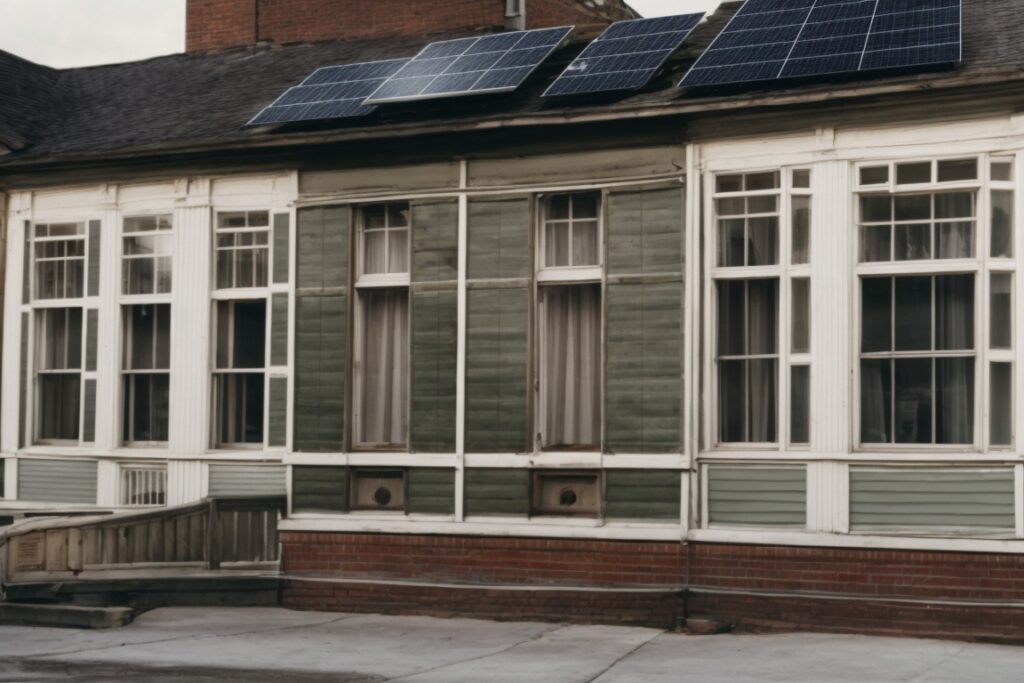 Historical Long Island building exterior with solar window film
