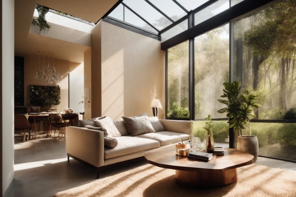 Luxurious home interior with sunlight filtered through fade prevention window film