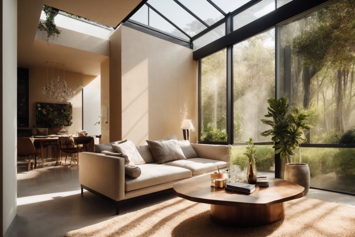 Luxurious home interior with sunlight filtered through fade prevention window film